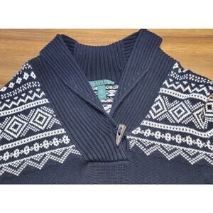 VTG Lauren Ralph Lauren Fair Isle Shawl Collar Sweater Plus 1X Black White